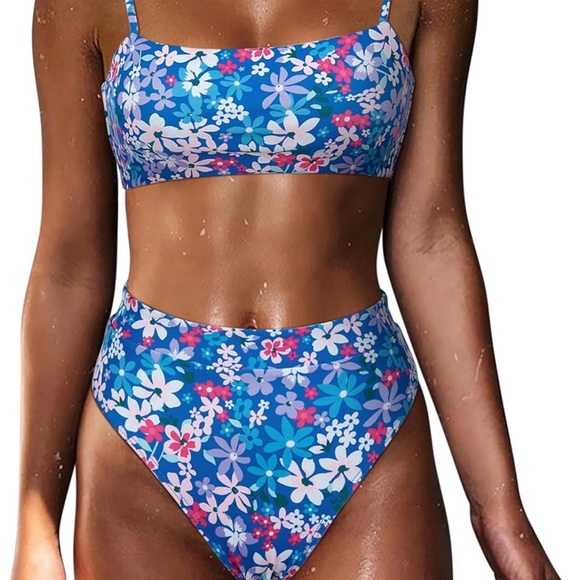 Amazon Other - Blue and Pink Bikini Set Sporty Bandeau High-Waisted